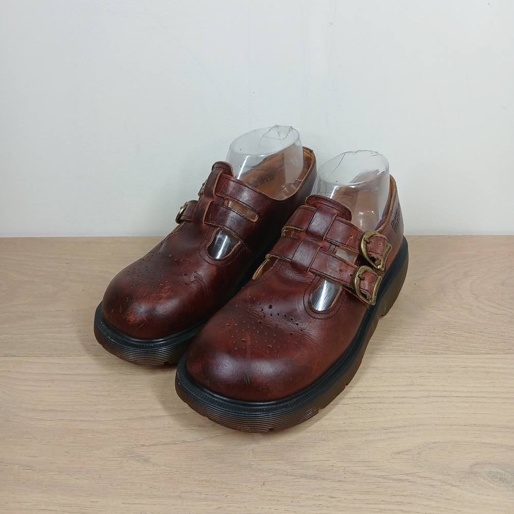Dr. Martens Mary Jane Women US 7 Brown Leather Platform T-Strap Made in England